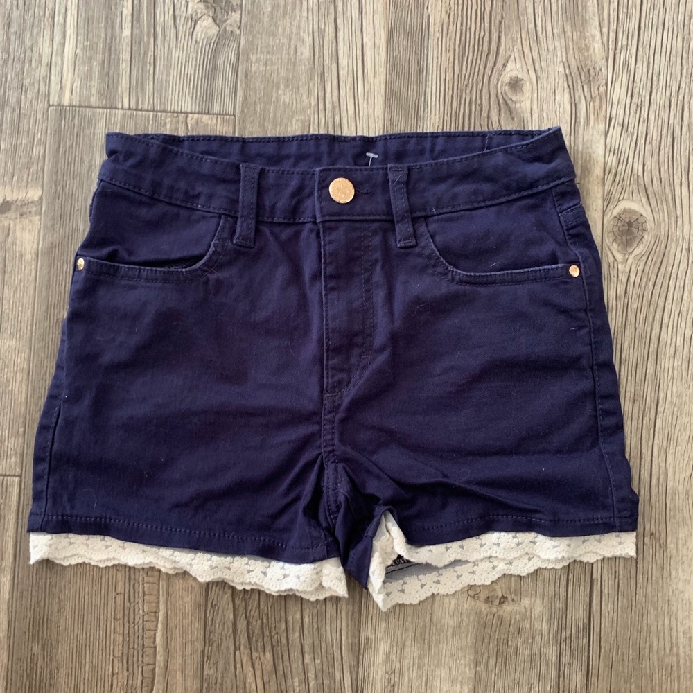 H&M navy blue shorts with lace trim sz 11-12YR
